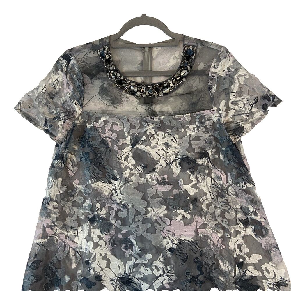Badgley Mischka Dress Women's Size 6 Shift Beaded Neckline Short Sleeve - Picture 2 of 9